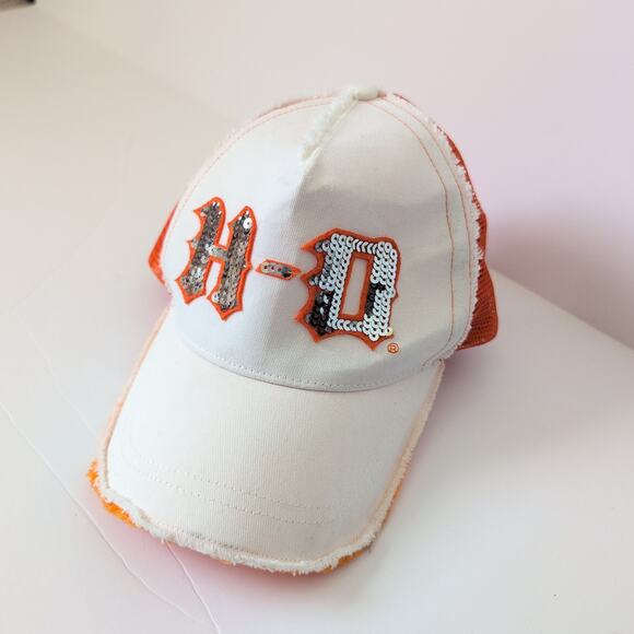 Y2K Harley-Davidson Trucker Hat Snapback Mesh - Rhinestone Sequin Edgy 2000s - Picture 4 of 9